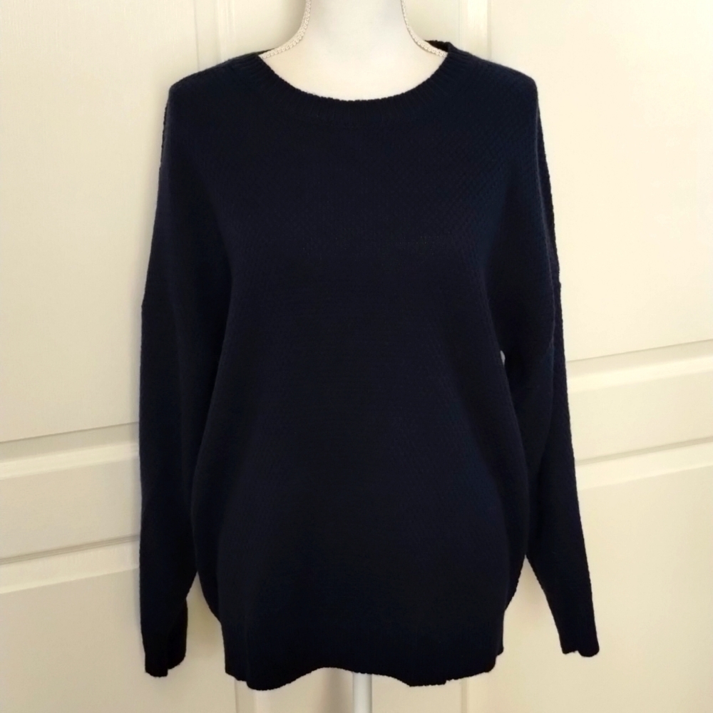 Zenana women's large navy blue crew neck sweater long sleeve